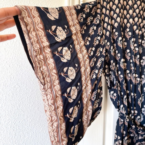 Spell Bohemian Royale Maxi Kimono Belted Charcoal Print One Size EUC - Picture 3 of 10